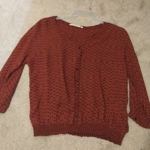 Maroon and black long sleeve blouse